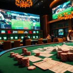 Kèo Bóng Đá betting scene showcasing high stakes, excitement with chips and betting slips.