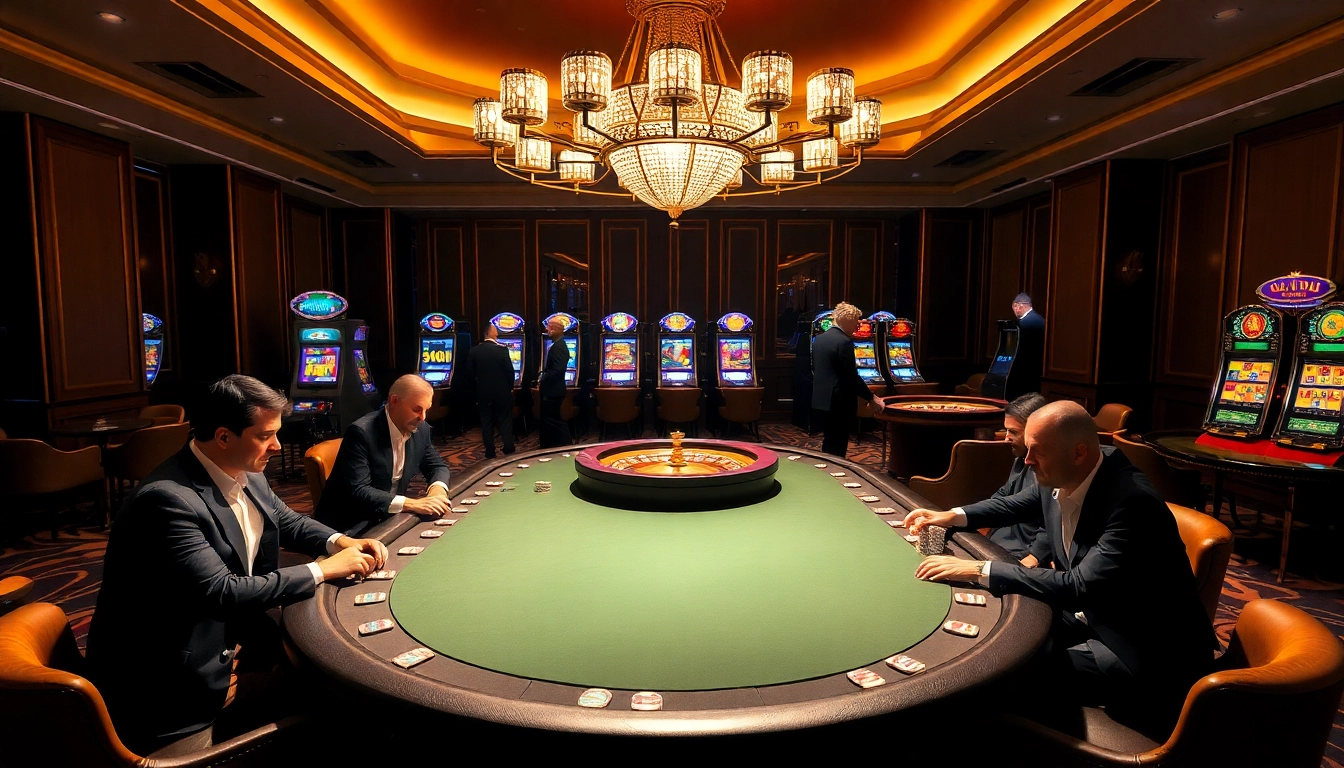 SODO Casino experience features elegant poker tables and colorful slot machines in a luxurious atmosphere.