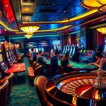 Experience vibrant gaming at SODO Casino, featuring slot machines and poker tables.