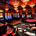 Gambling excitement at 789win casino with roulette wheel and sleek card tables.