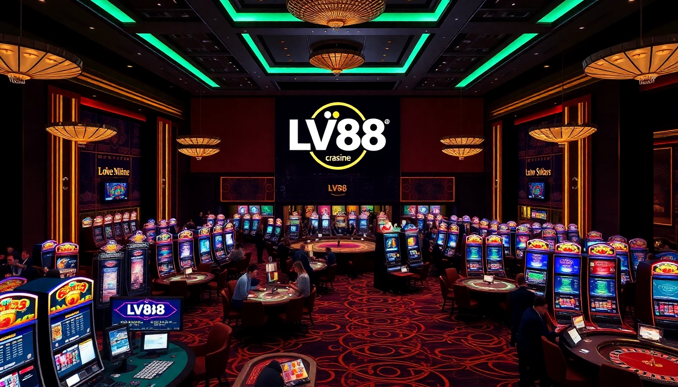 Players enjoying a thrilling moment at LV88 Casino, with vibrant lighting and gaming tables.