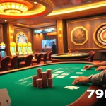 Engaging players strategizing at a luxurious 79King casino table with vibrant games.