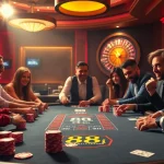Poker enthusiasts enjoy a thrilling game with 88i poker chips in a luxurious casino atmosphere.