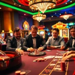 Engaging gamblers playing at a luxurious casino table representing Big88 com in a vibrant setting.