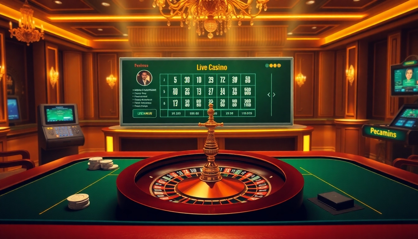 Homepage featuring a luxurious online casino layout with roulette, poker chips, and immersive interfaces