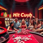 HitClub players enjoying a lively poker table with vibrant casino elements.