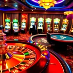 A lively casino scene with players engaging at the poker table, showcasing excitement at https://vmax1.co/.