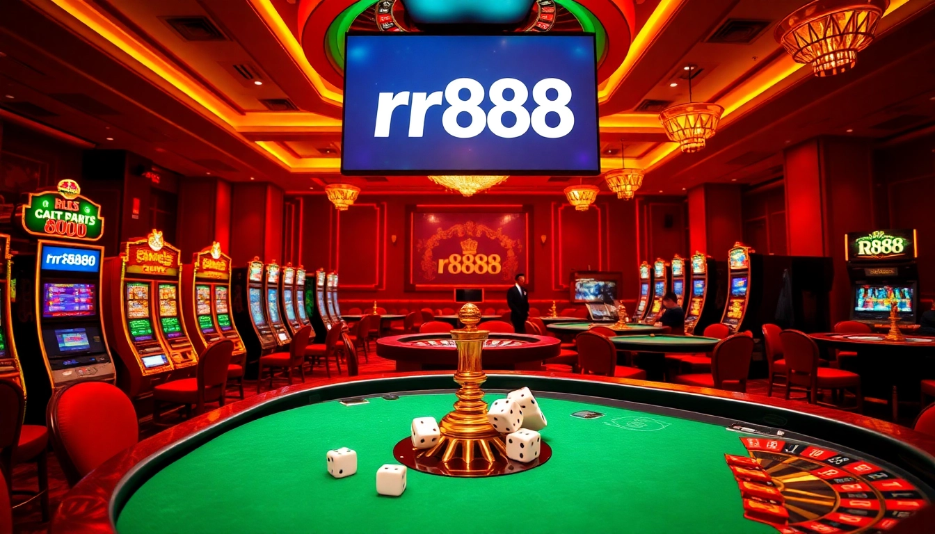 Experience the thrill of gambling at rr888 with luxurious casino tables and vibrant slot machines.