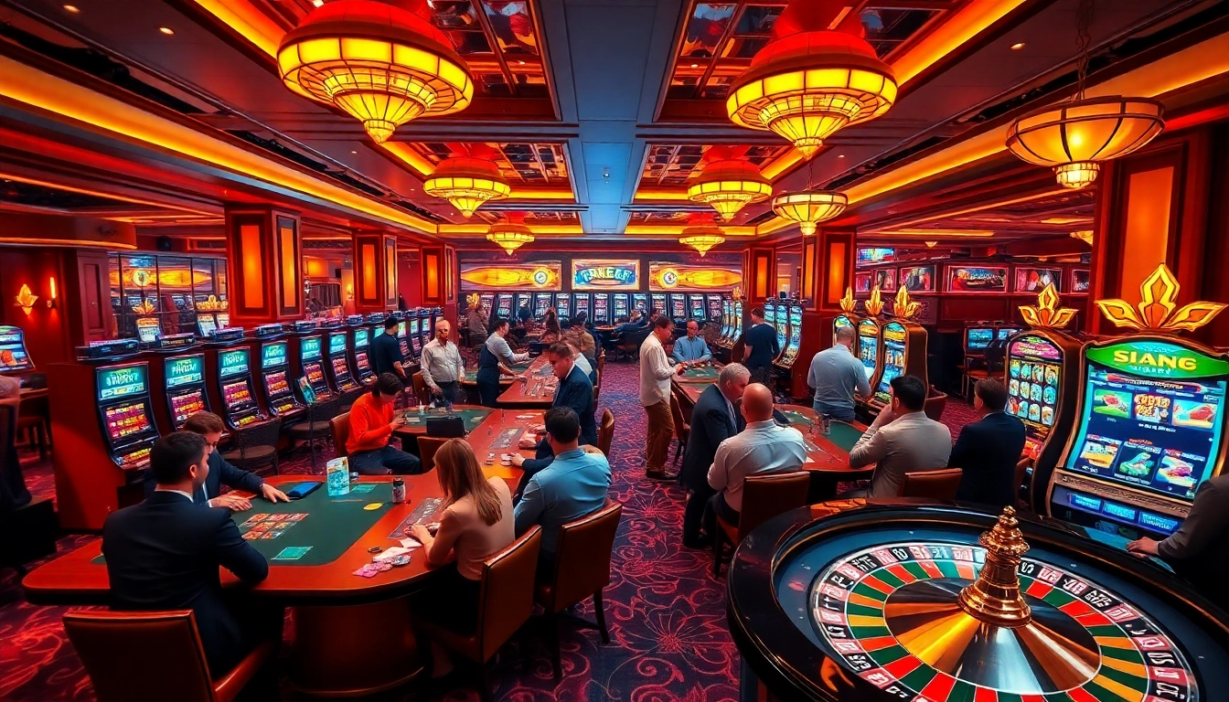 Players engaging in thrilling games at https://rr88.pizza/ casino, showcasing vibrant slot machines and poker action.