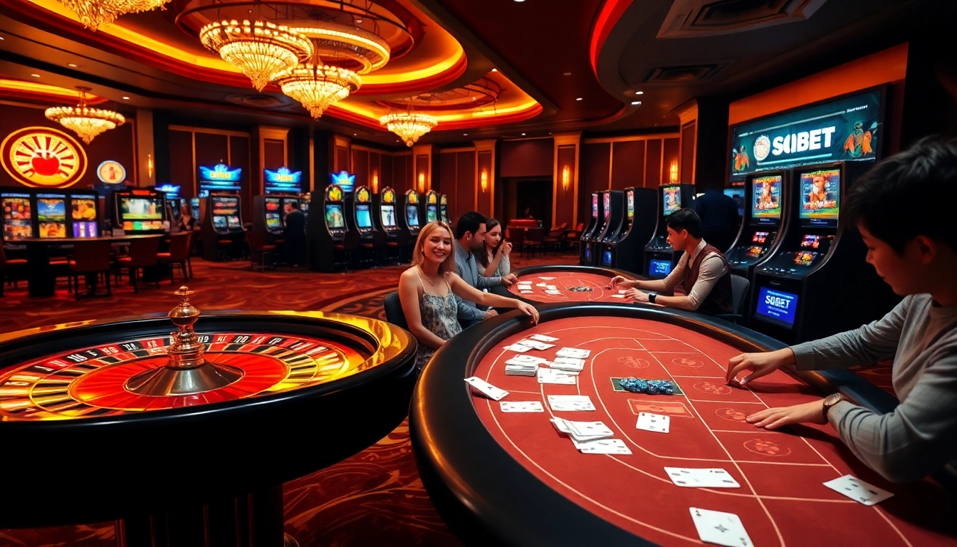 Experience luxury gaming at SOIBET with engaging poker tables, roulette wheels, and vibrant slot machines.