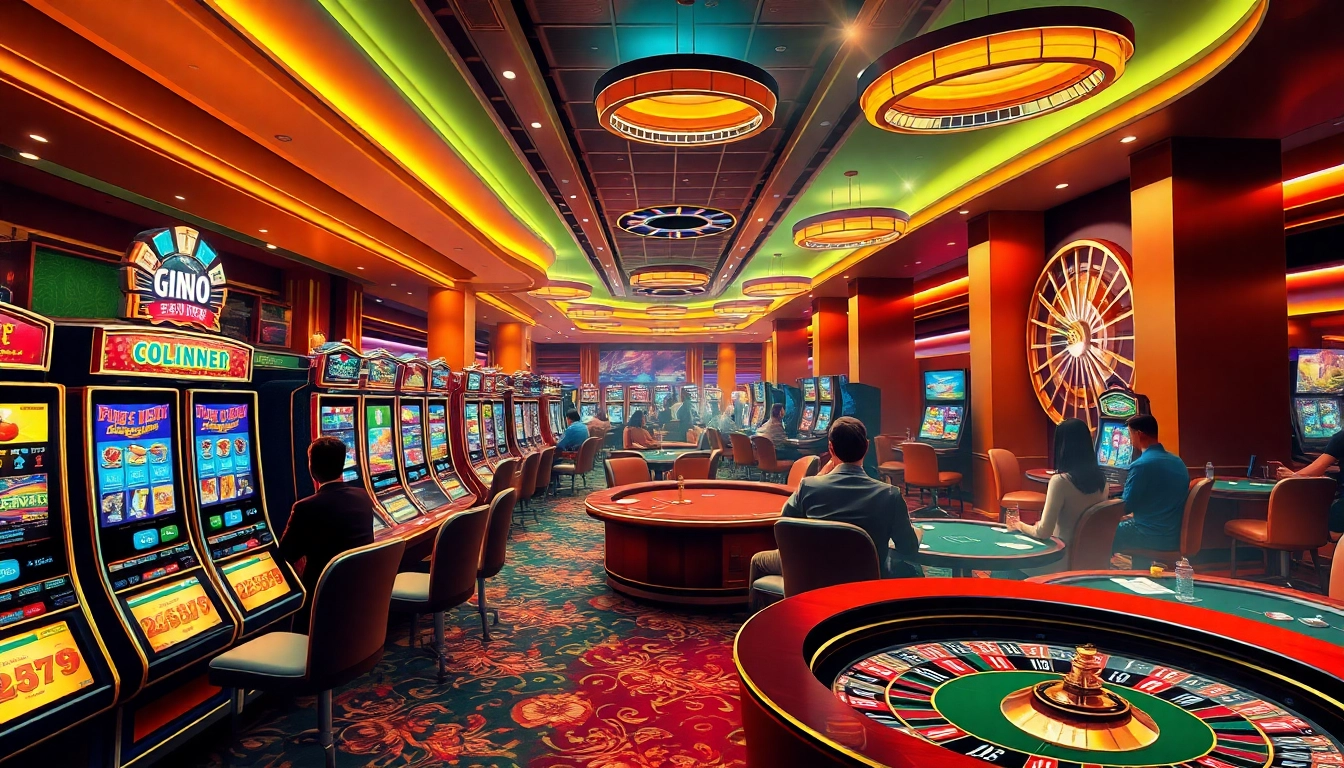 Dynamic casino gameplay at https://go88.fast/ featuring vibrant slot machines and excited players.