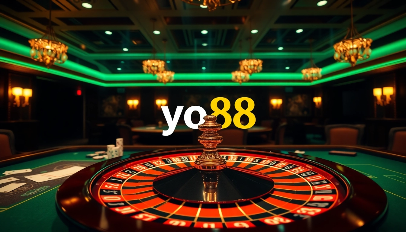 Experience high-stakes excitement at the yo88 casino table featuring vibrant poker chips and cards.