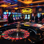 Players celebrating wins at a Win55-themed casino roulette table while placing bets.