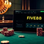 Experience the excitement of FIVE88 with luxurious casino games at a poker table.
