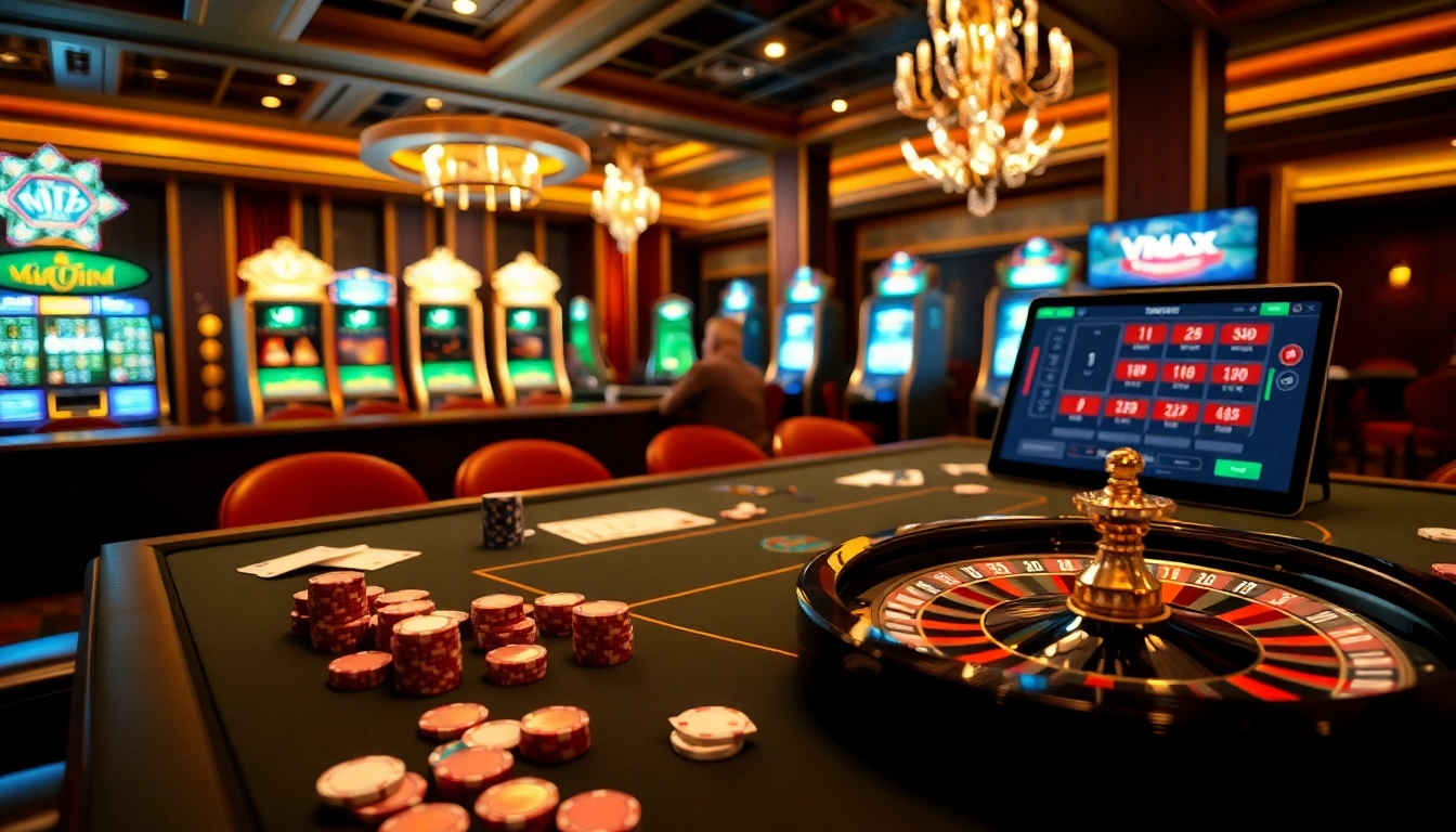 Experience high-stakes gambling at VMAX with elegant poker games and luxurious casino tables.
