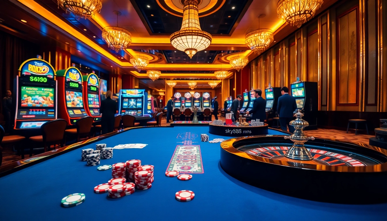 Experience thrilling gameplay at sky88 with luxurious poker and roulette tables.