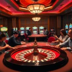 Players enjoying a high-stakes game of RIKVIP in a luxurious casino environment.
