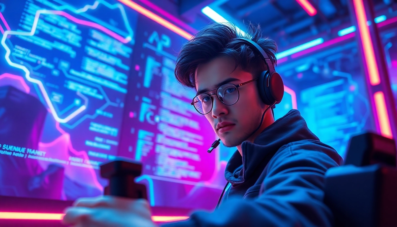 Innovative scene depicting game AI in action with a gamer interacting with dynamic digital elements.