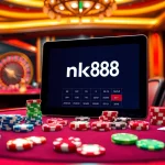 Engage in thrilling gaming experiences at nk88 with vibrant poker tables and roulette wheels.