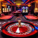CM88 branded poker table surrounded by elegant gaming elements in a luxurious casino.