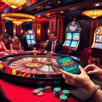 Experience the excitement of the app 98win in a luxury casino environment filled with roulette tables and players.