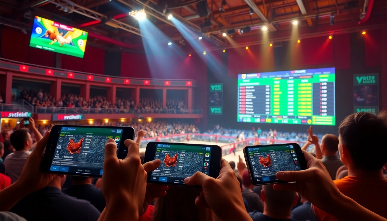 Engaging live cockfighting scene on sv368win.live showcasing dynamic betting interface and vibrant atmosphere.