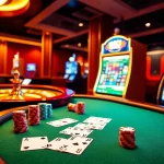 Experience the thrill of Luck8882 with a vibrant casino scene featuring poker, roulette, and slots.