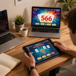 Engaging in online gaming with đăng nhập 566 on the tablet at a cozy home office.