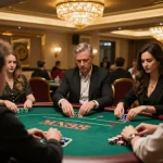 Players strategizing their next move at MN88 poker table with engaging live dealer.