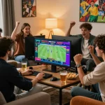 Group of friends enjoying betting on 99exch trusted site during a game night, showcasing excitement and camaraderie.
