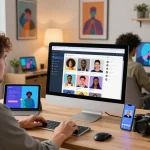 Interactive user engaged in character ai nsfw roleplay on sleek digital devices.