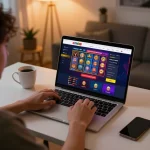 Players explore the cm88 casino platform on a laptop, enjoying a cozy online gaming experience.