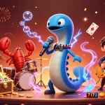 Join F168's electrifying underwater casino party with an eel DJ and vibrant gaming action!