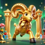 Experience the excitement of s8app with a golden ram charging through a vibrant casino scene filled with games.