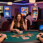 Engaged players at vibrant online casinos that accept credit cards, celebrating wins and enjoying diverse games.